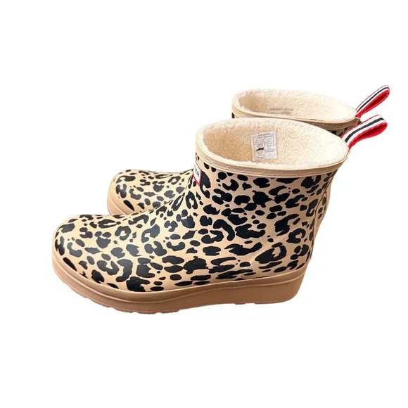 Hunter Original Play Short Leopard Print Faux Fur Lined Rain Boots Womens 11M - Picture 3 of 9